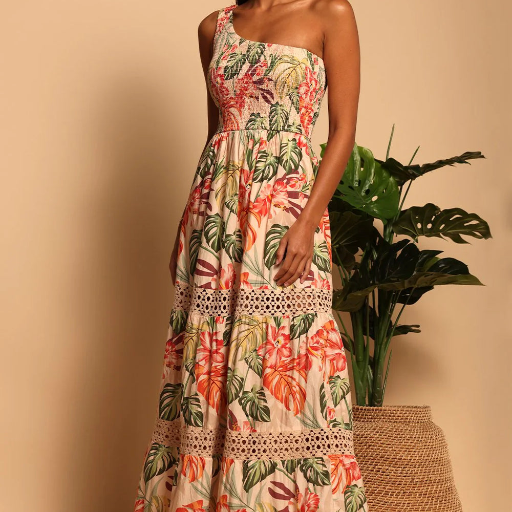 The Jungle Harmony Ozzy One Shoulder Maxi Dress by Shore