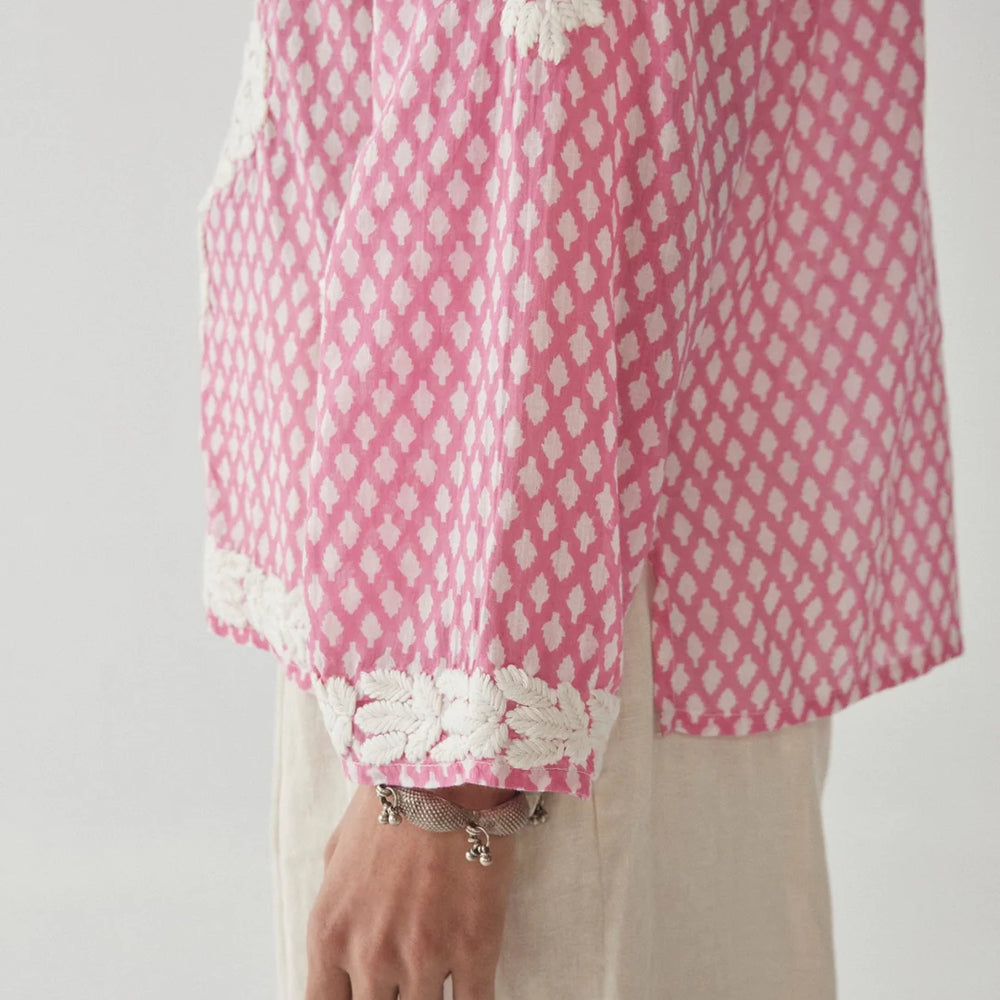 
                      
                        Side sleeve detail view of the pink Rita Blouse by Maison Hotel
                      
                    