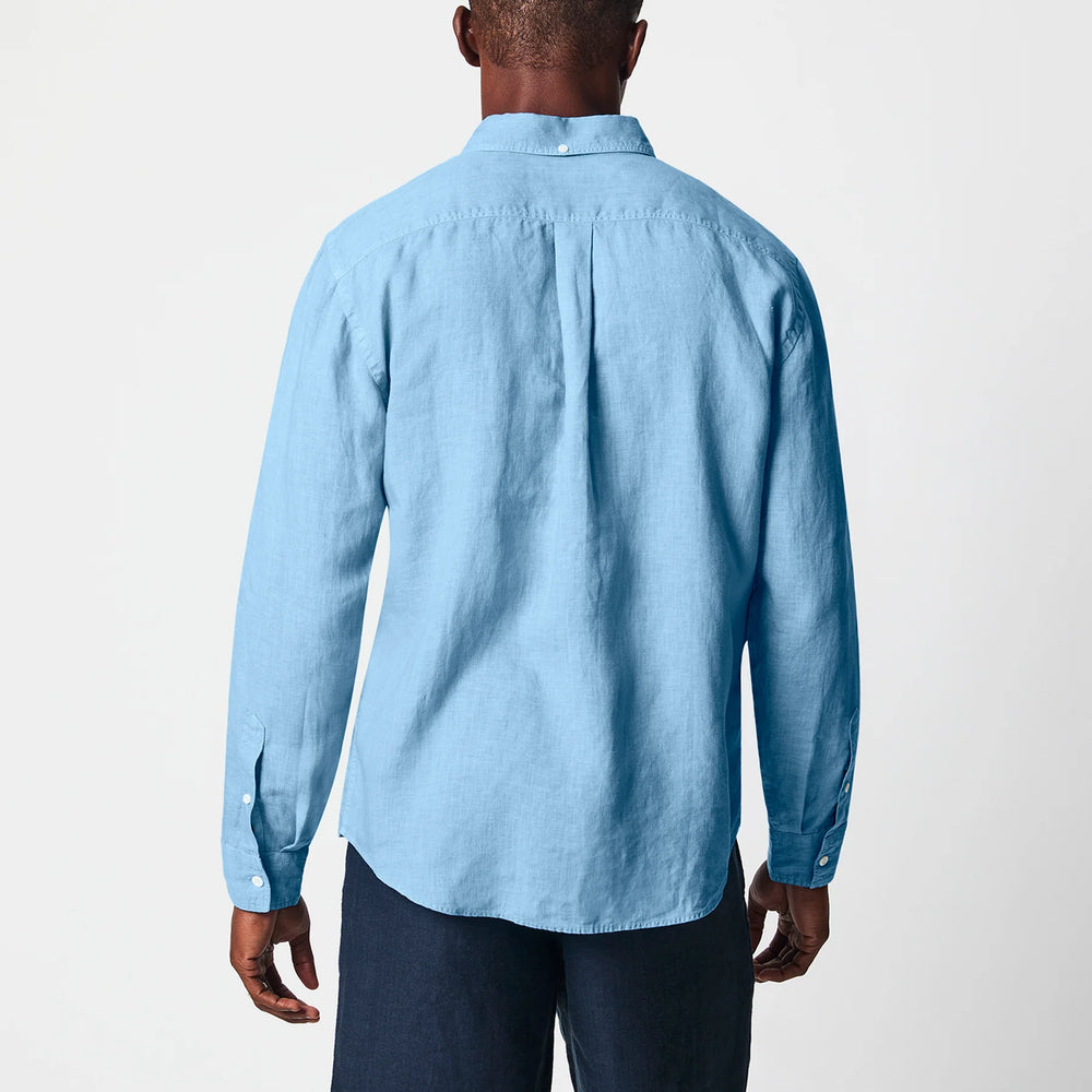 
                      
                        Back view of Billy Reid's French Blue Tuscumbia Linen Button Down Shirt
                      
                    