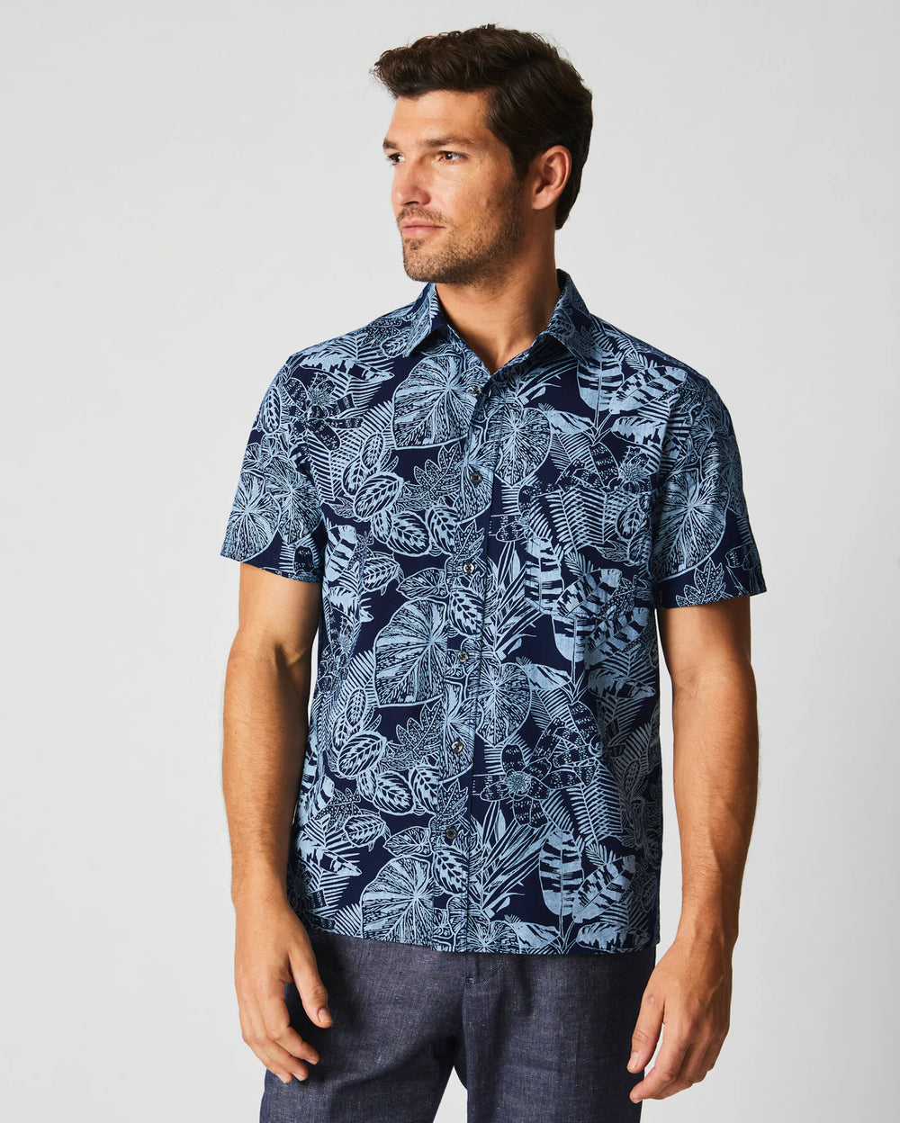 Billy Reid's Short Sleeve Indigo Botanical Treme Block Shirt