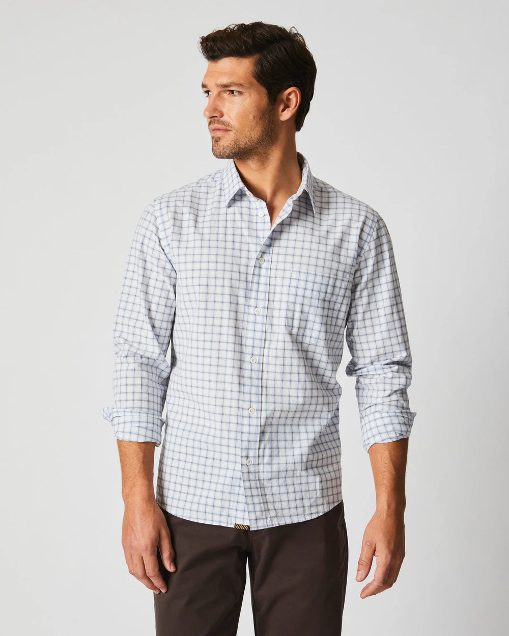 Billy Reid Grid Plaid Cypress Shirt - Pebble