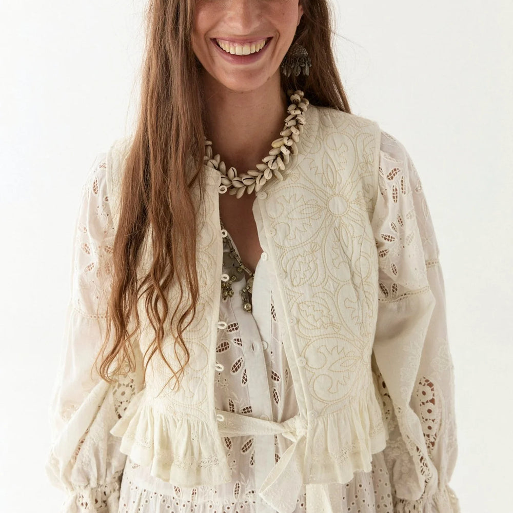 Shop the quilted cotton embroidered Sandro Vest by Maison Hotel at Harbour Thread