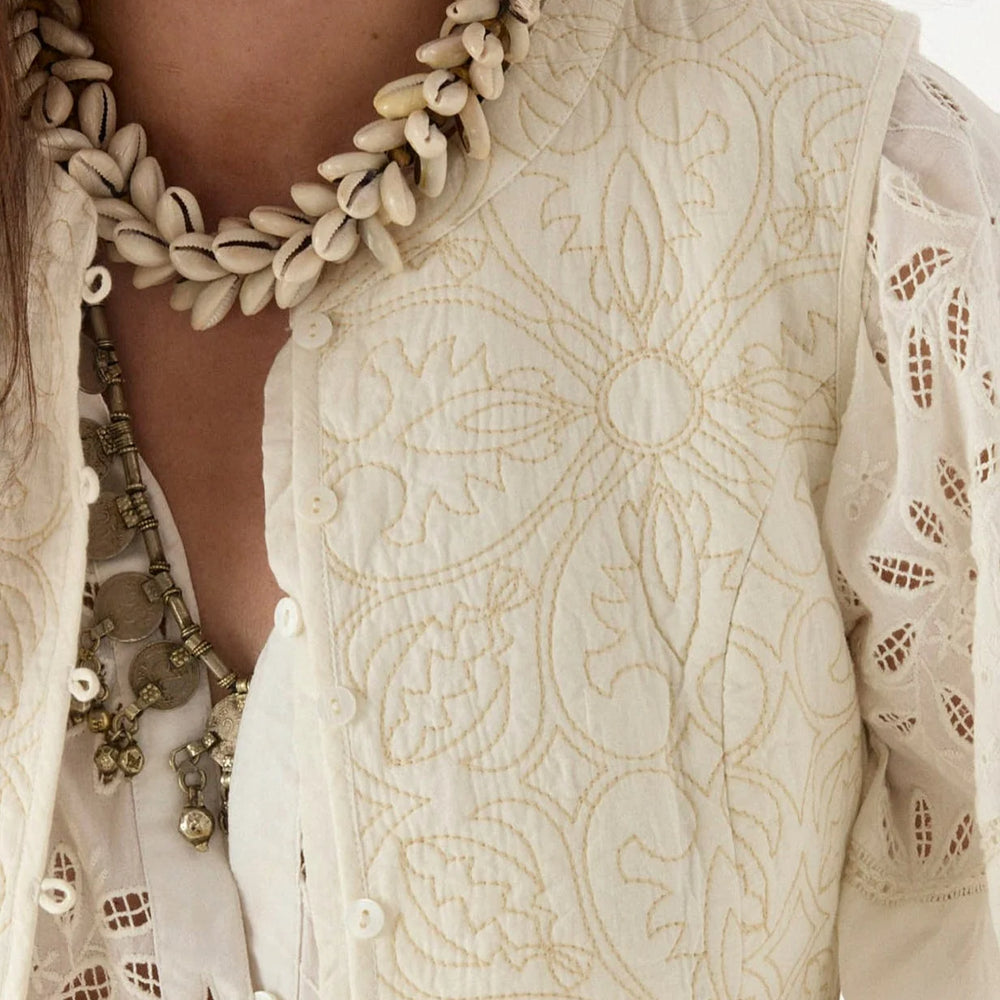 Embroidered button front vest from Maison Hotel