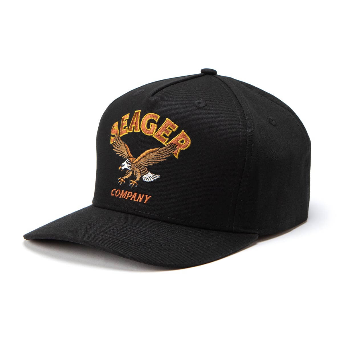 The Seager Bradley Snapback is available in Black at Harbour Thread