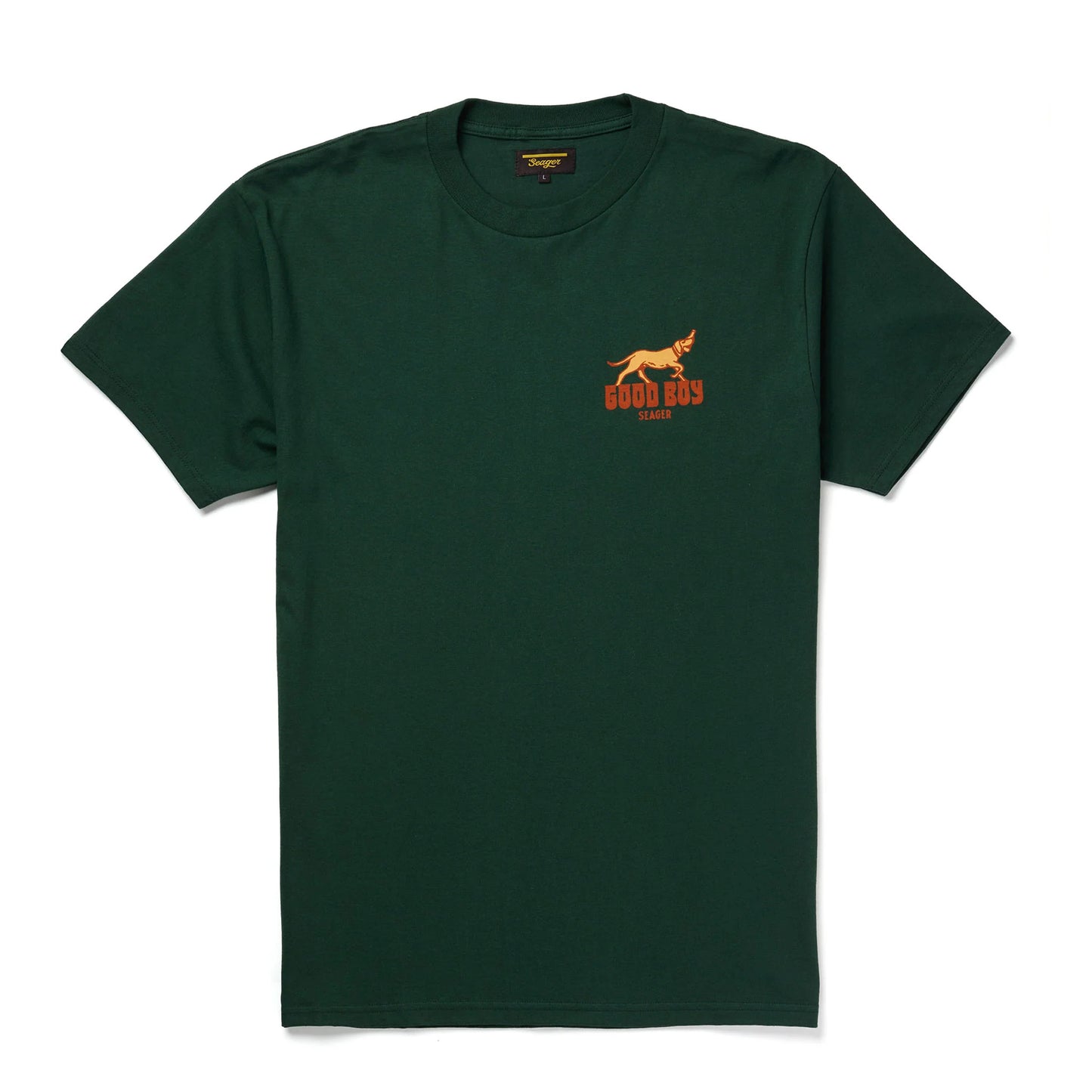 The green Good Boy Tee by Seager is available at Harbour Thread. 