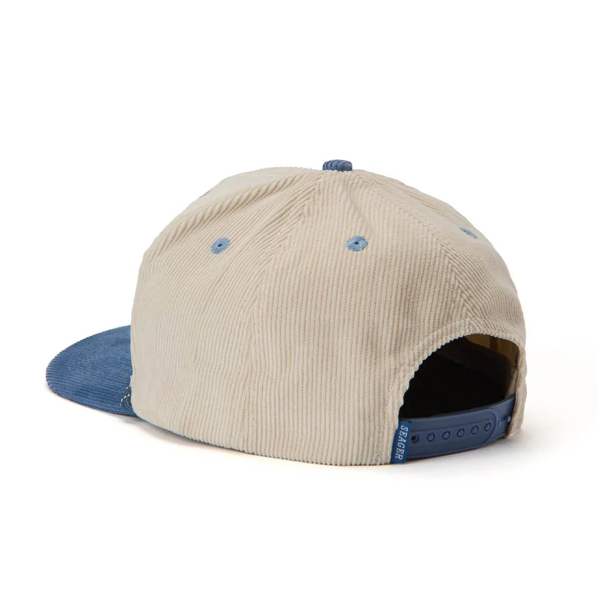 Beige and blue cap from Seager with adjustable closure