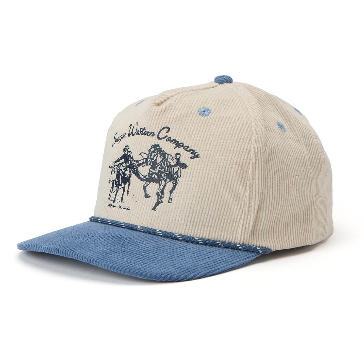 The Seager Los Rios Corduroy Snapback in Cream/Blue