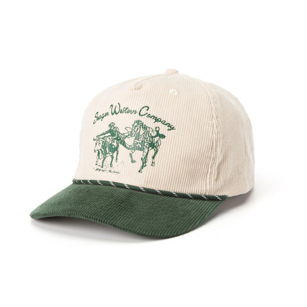 The cream and green Seager Los Rios Corduroy Snapback at Harbour Thread. 