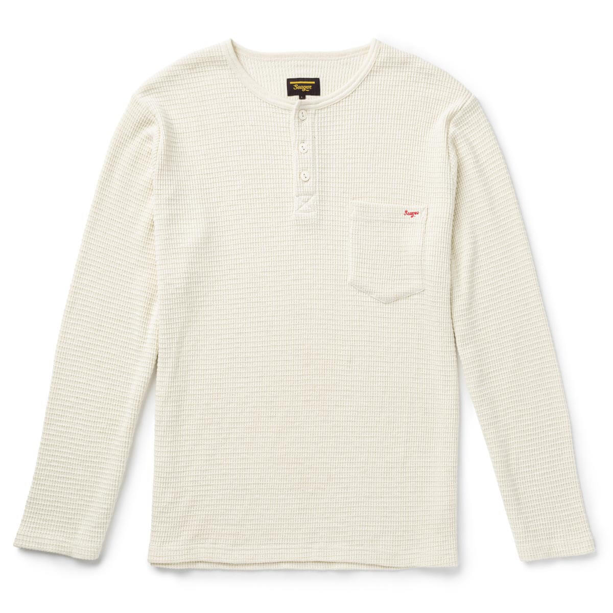 Seager Sawpit Henley Long Sleeve Thermal in Vintage White