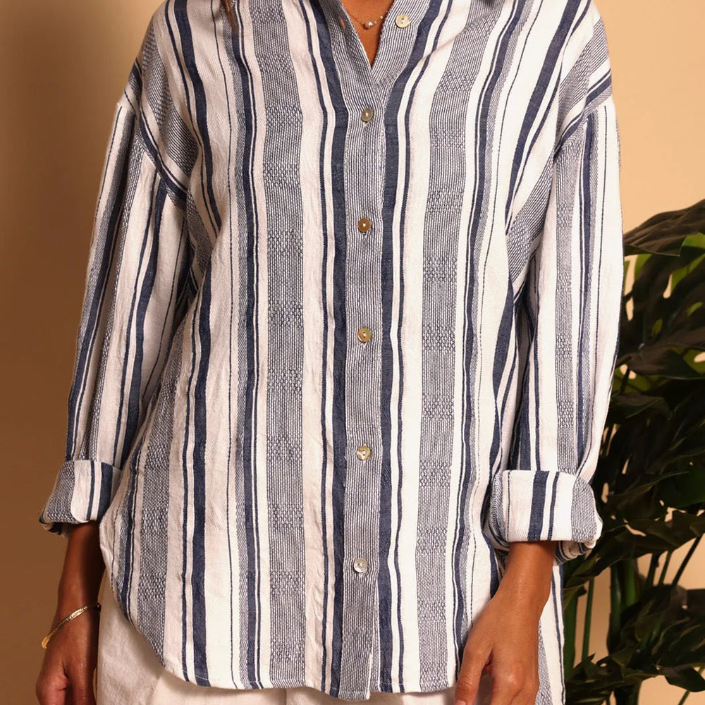 
                      
                        Front, untucked view of the Sailor Stripe Layla Button Down by Shore
                      
                    