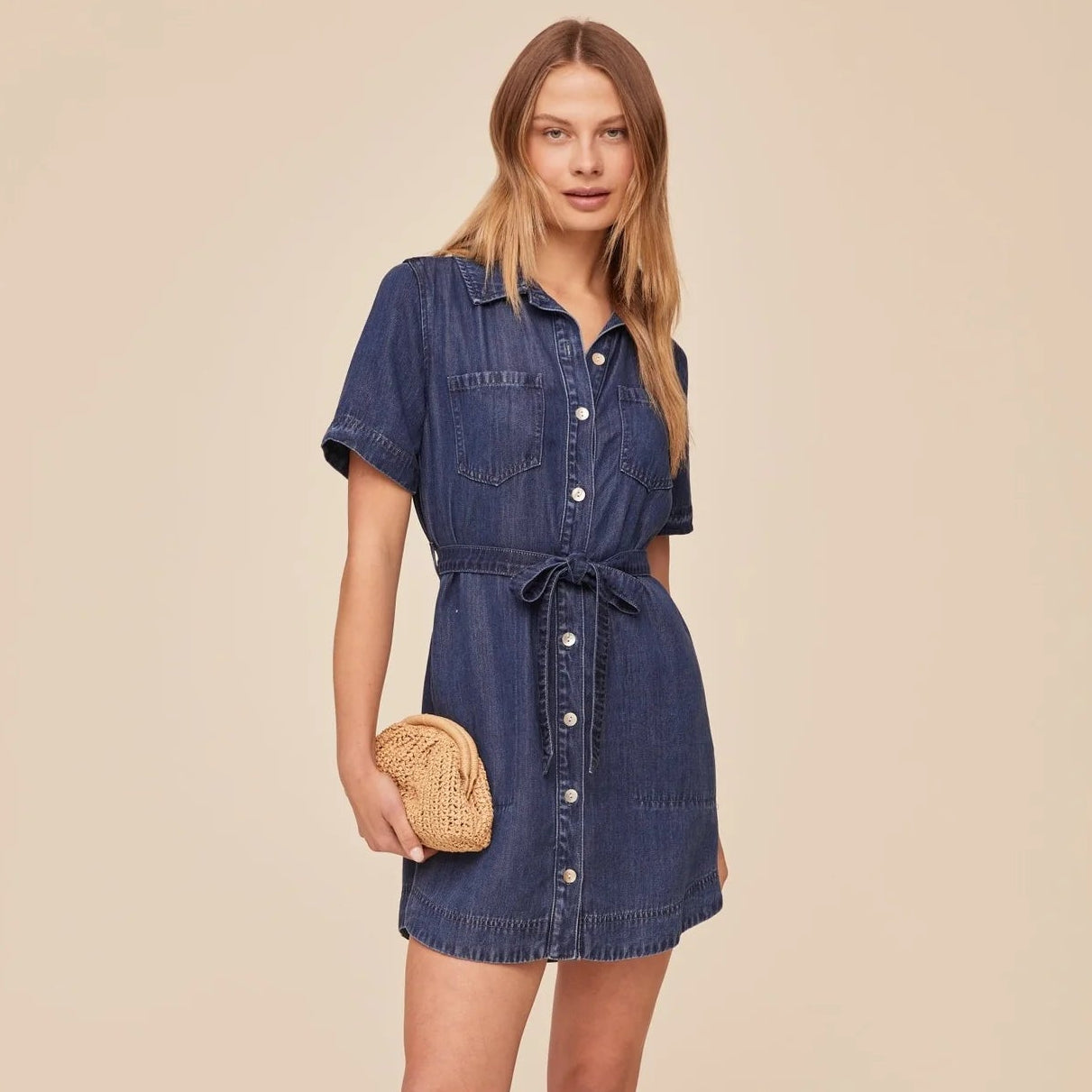 Bella Dahl Short Sleeve Utility Shirt Dress in Horizon Blue Wash