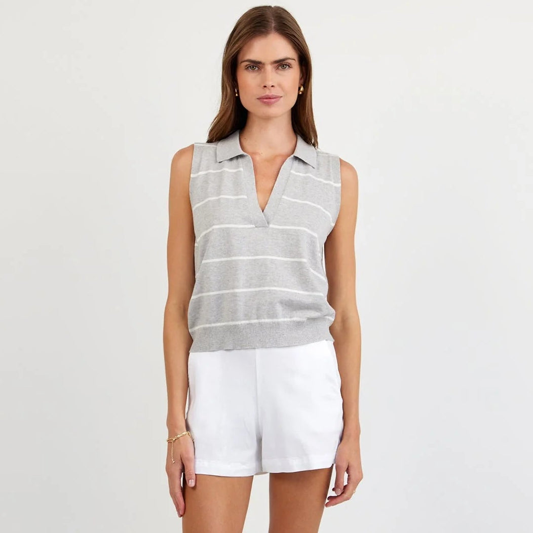 Bella Dahl Sleeveless Placket Pullover in Sea Mist Stripe
