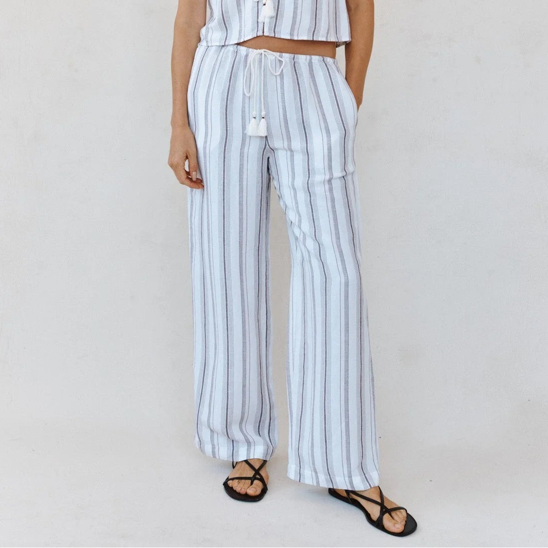 Bella Dahl Beach Pant With Tassel Drawstring in Rosewood Stripe