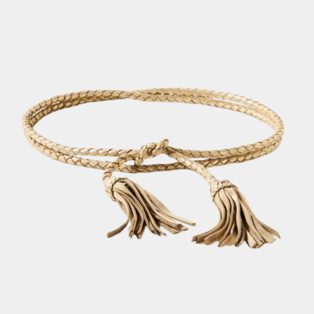 ADA Collection Fringe Soga Leather Belt in Gold