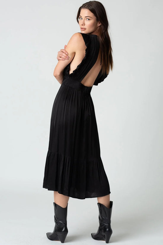 Back view of Stillwater's The Jessie Midi Dress in the color Black