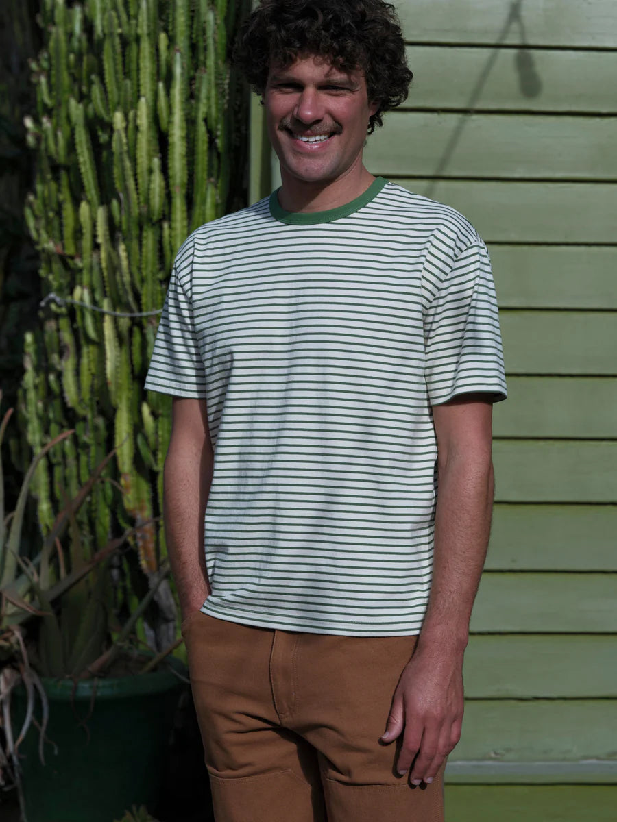 Cool and casual, the Mollusk Striped Heavy Tee is crafted from a heavy cotton jersey with yarn-dyed stripes. Shop yours at Harbour Thread in St. Pete, FL!