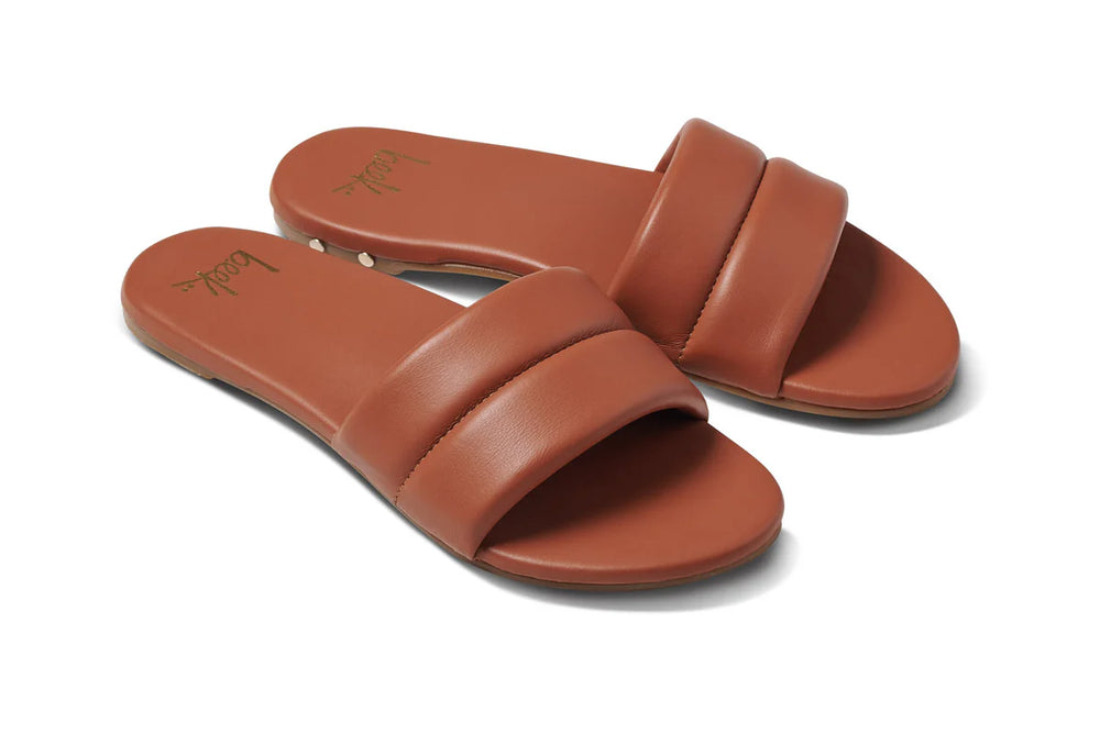 The Sugarbird Tan Leather Slide Sandals by beek