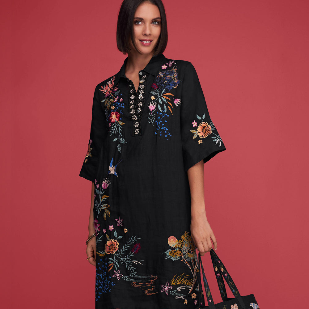 
                      
                        Johnny Was Indalo Henley Kimono Sleeve Dress - Black
                      
                    