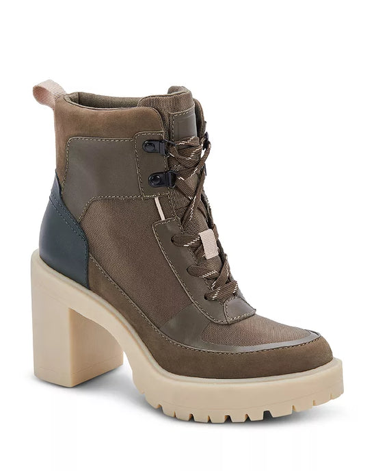 Load image into Gallery viewer, Dolce Vita Collin Lace Up Bootie in Olive Nylon sold at harbour thread
