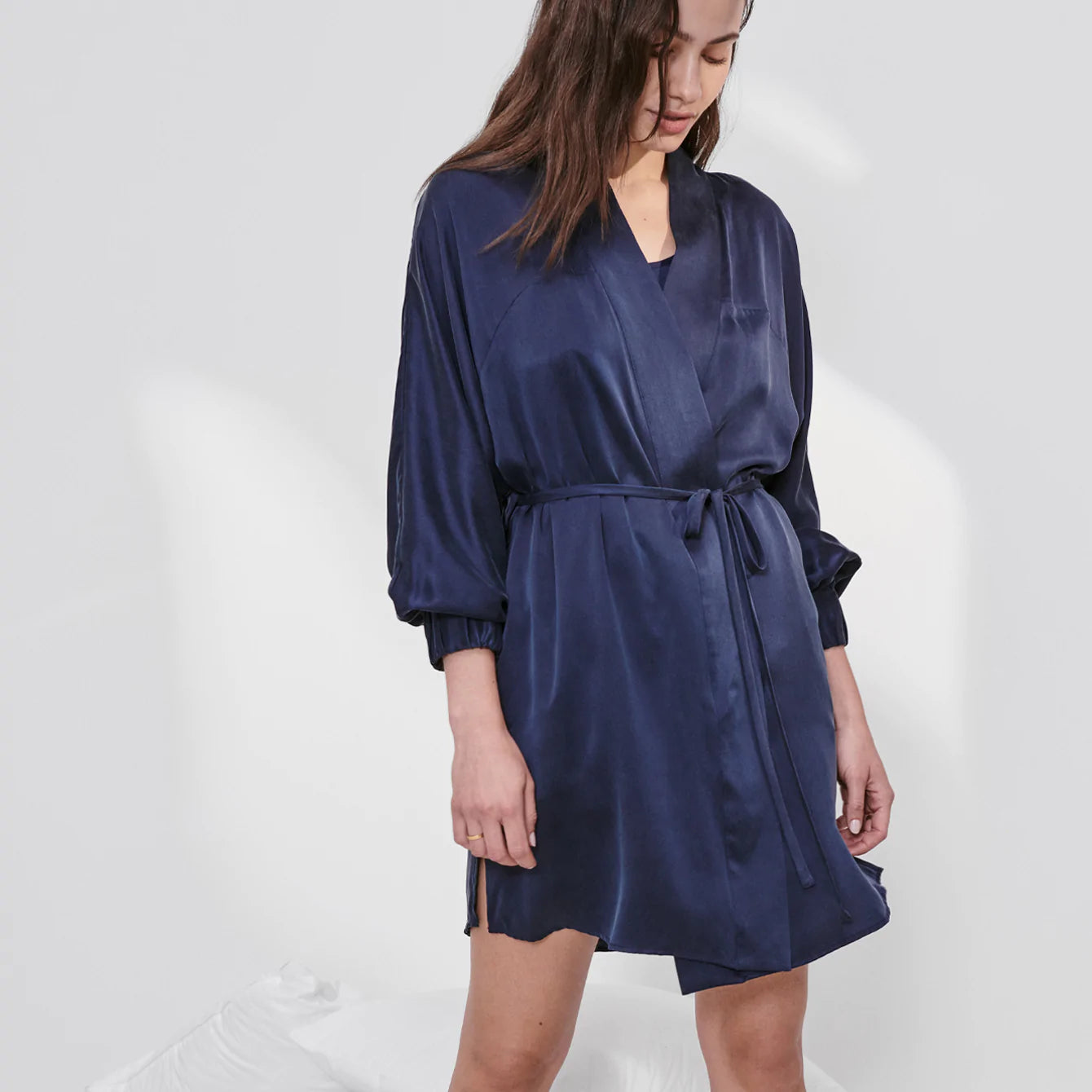 LUNYA Washable Silk Robe - Deep Blue