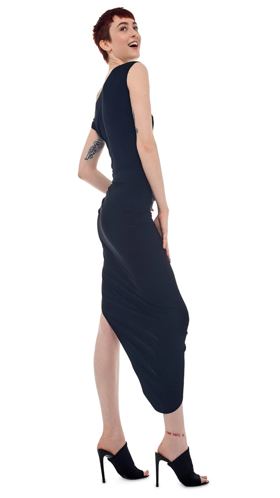 Norma Kamali Drop Shoulder Side Drape Gown - Black