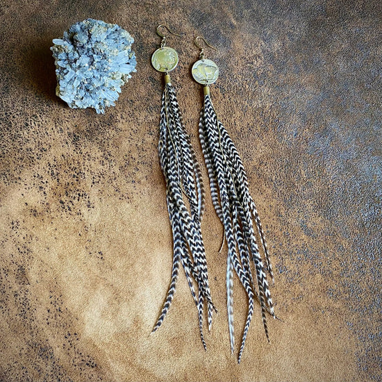 Women's feather and buffalo nickel earrings