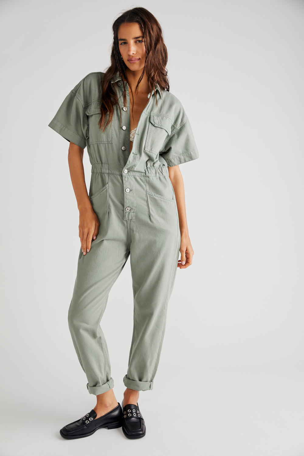 Free People Marci Jumpsuit - Washed Army