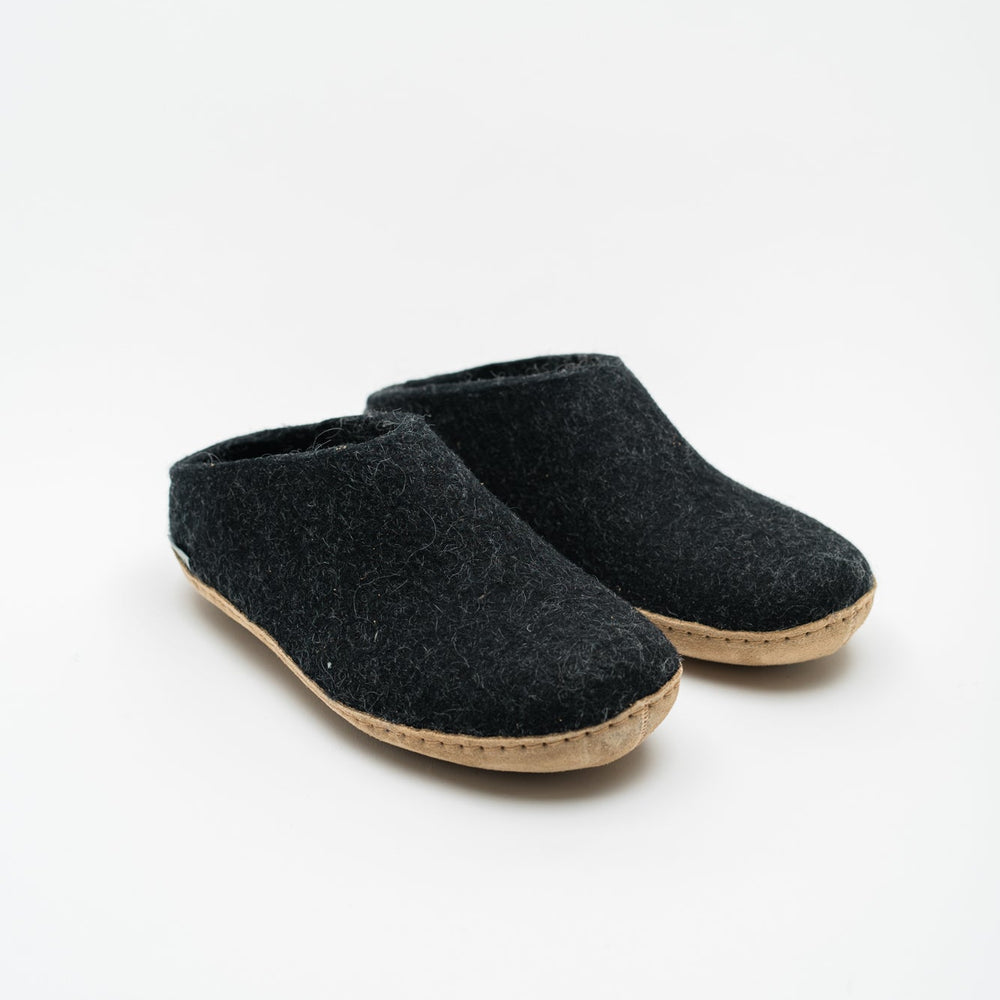 
                      
                        Glerups Open Heel Slipper with Leather Sole - Charcoal
                      
                    