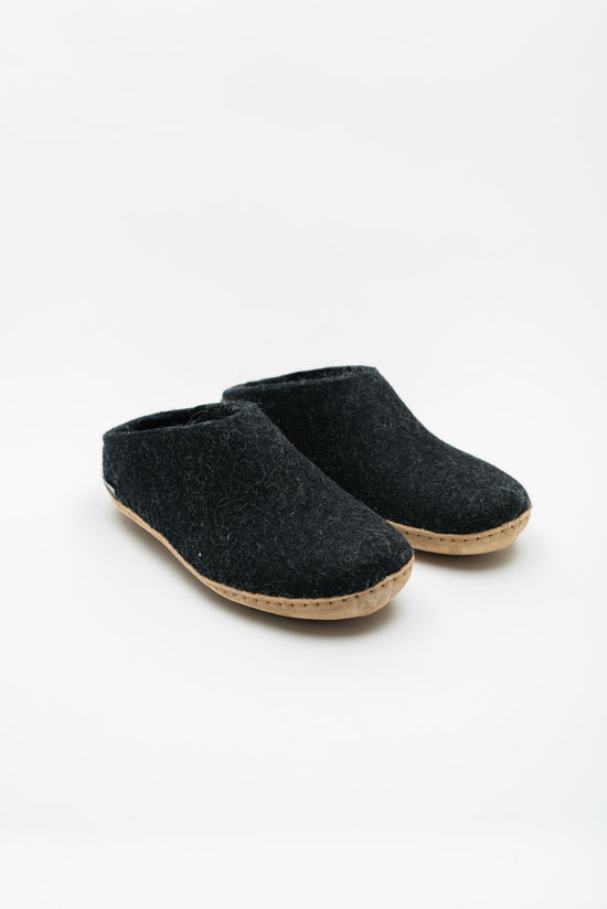 Load image into Gallery viewer, Glerups Open Heel Slipper with Leather Sole - Charcoal
