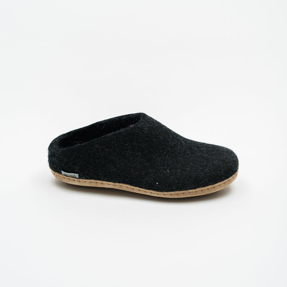 Glerups Open Heel Slipper with Leather Sole - Charcoal