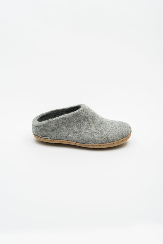Load image into Gallery viewer, Glerups Open Heel Slipper with Leather Sole - Grey
