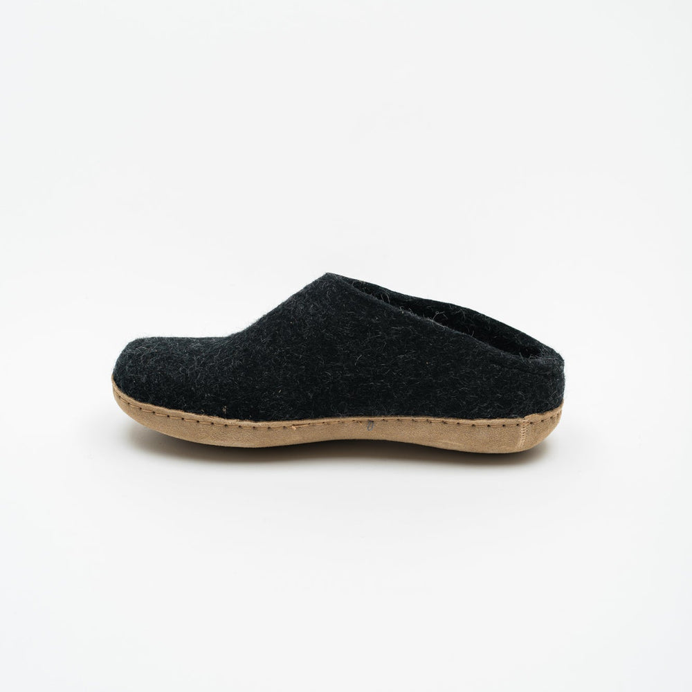 
                      
                        Glerups Open Heel Slipper with Leather Sole - Charcoal
                      
                    