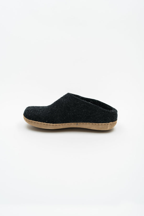 Load image into Gallery viewer, Glerups Open Heel Slipper with Leather Sole - Charcoal
