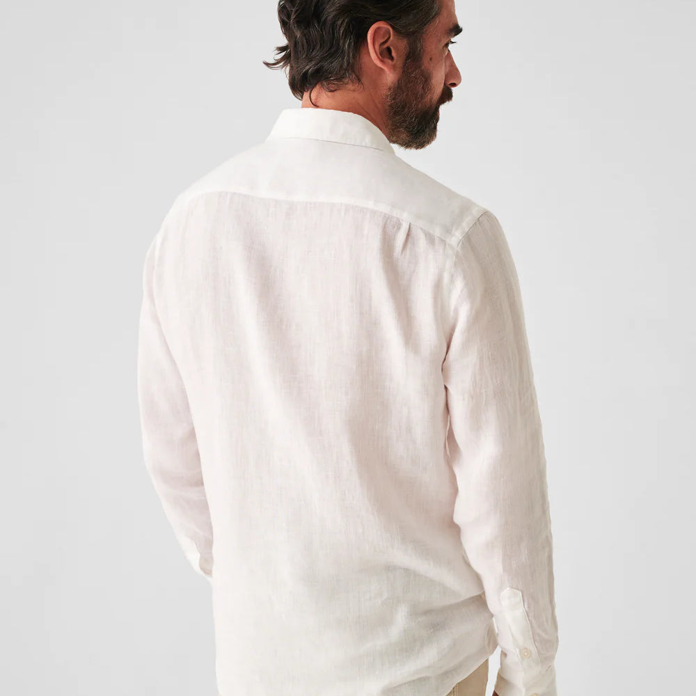 Back view of Faherty's Linen Laguna Shirt in the color White