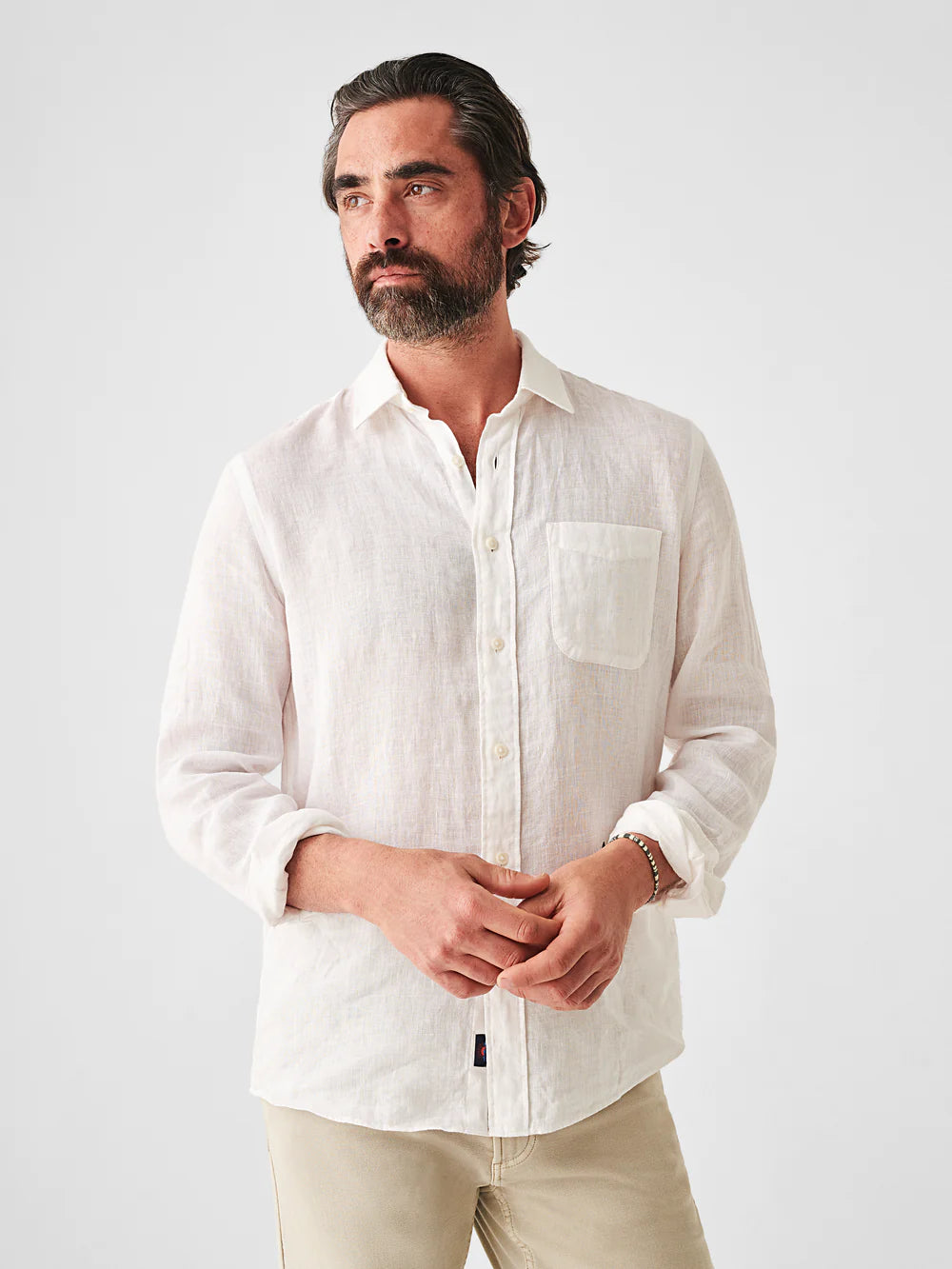 Faherty's  Linen Laguna Shirt in the color White
