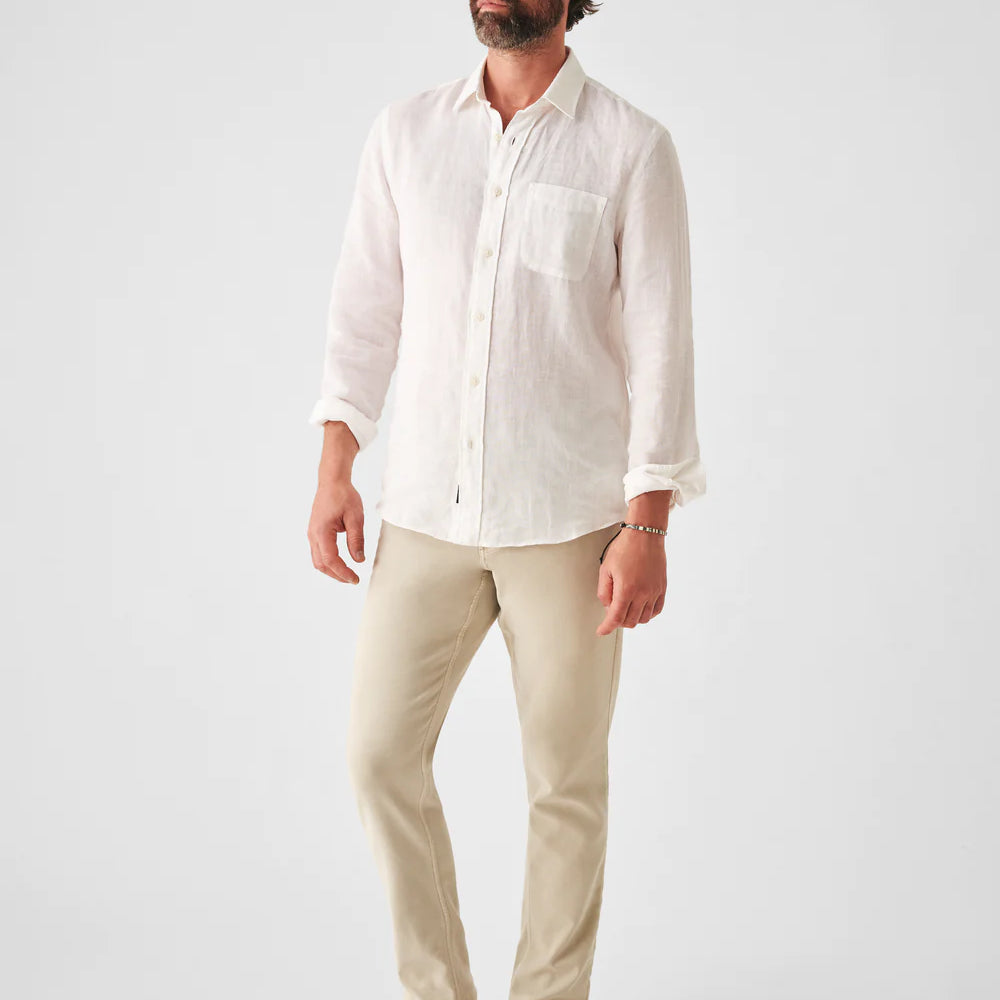 
                      
                        Front view of Faherty's Linen Laguna Shirt in the color White
                      
                    