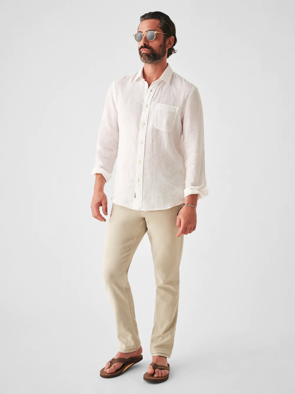Front view of Faherty's Linen Laguna Shirt in the color White