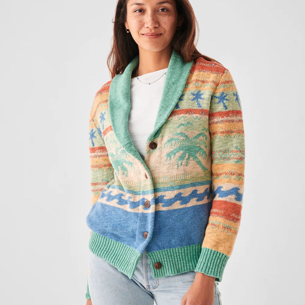 Faherty Palm Isle Cardigan - Teal