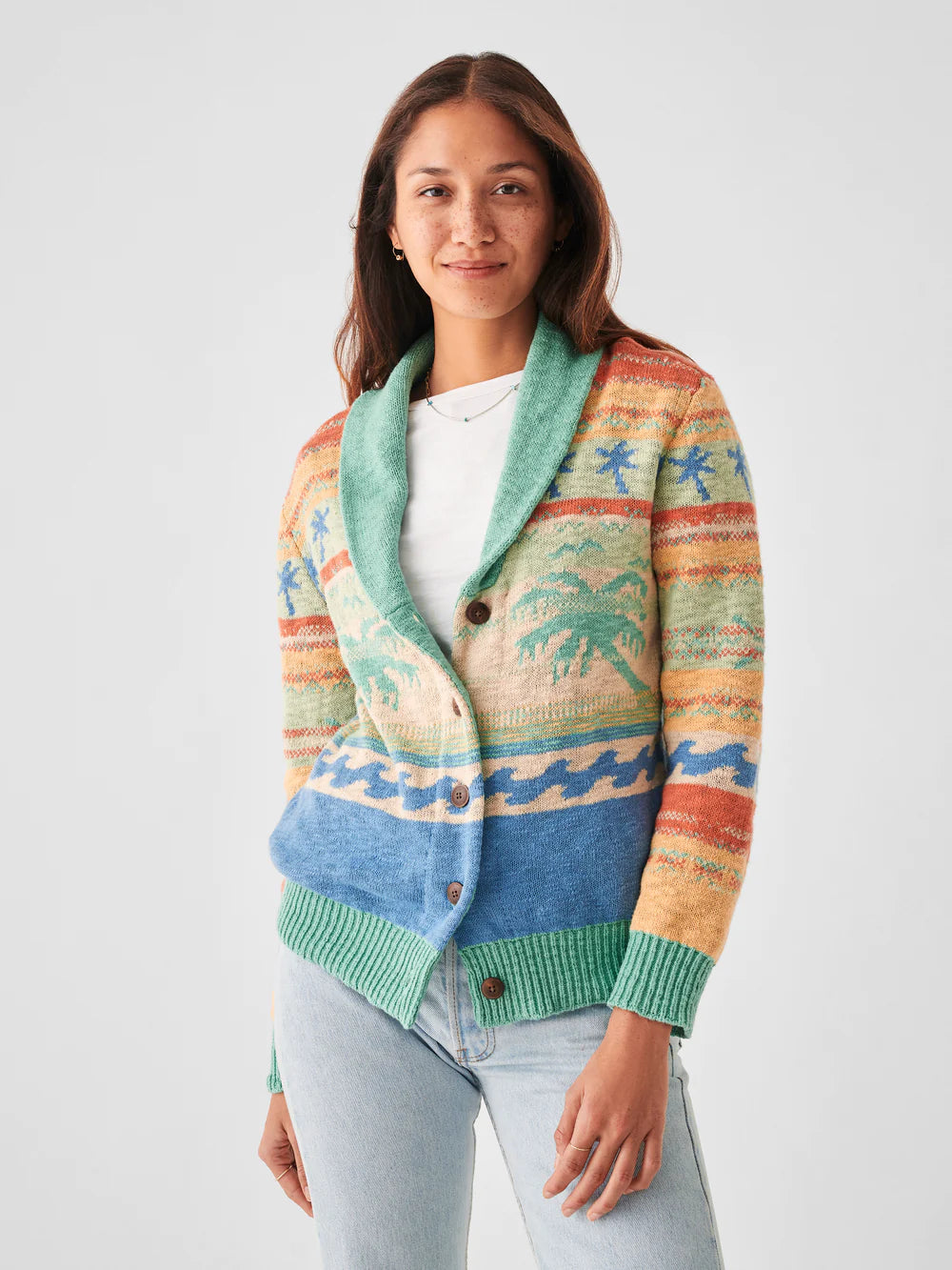 Faherty Palm Isle Cardigan - Teal