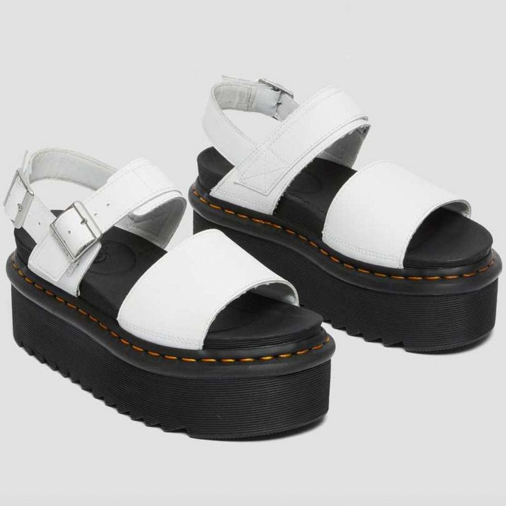 Dr. Martens Voss Quad Leather Strap Platform Sandals - White