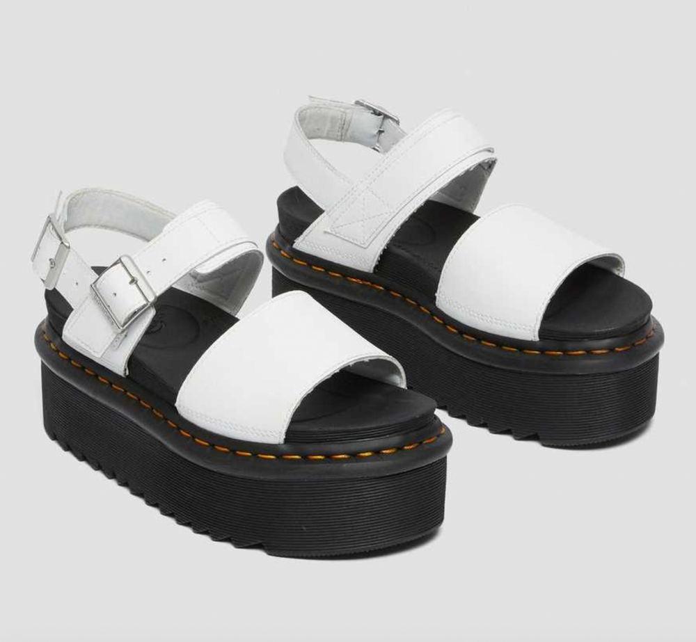 Dr. Martens Voss Quad Leather Strap Platform Sandals - White