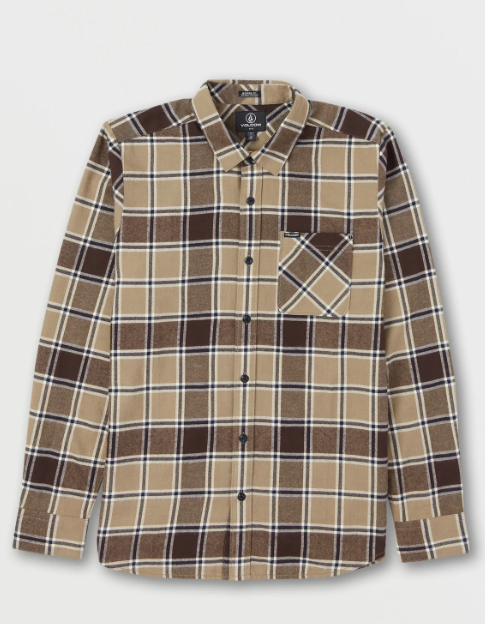 Volcom Caden Plaid Long Sleeve Flannel Shirt - Khaki