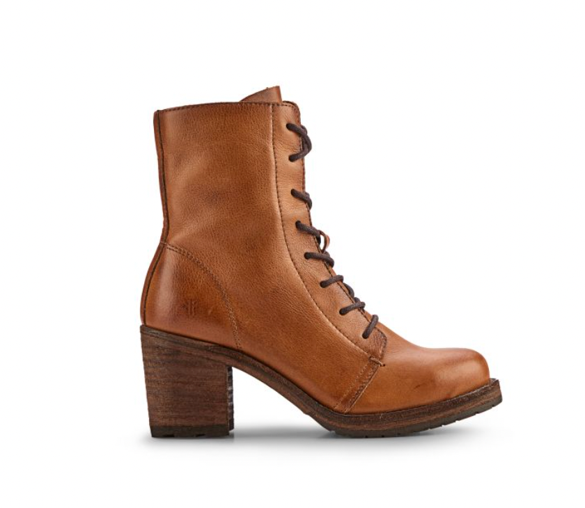 Load image into Gallery viewer, women&amp;#39;s brown leather heeled combat boots
