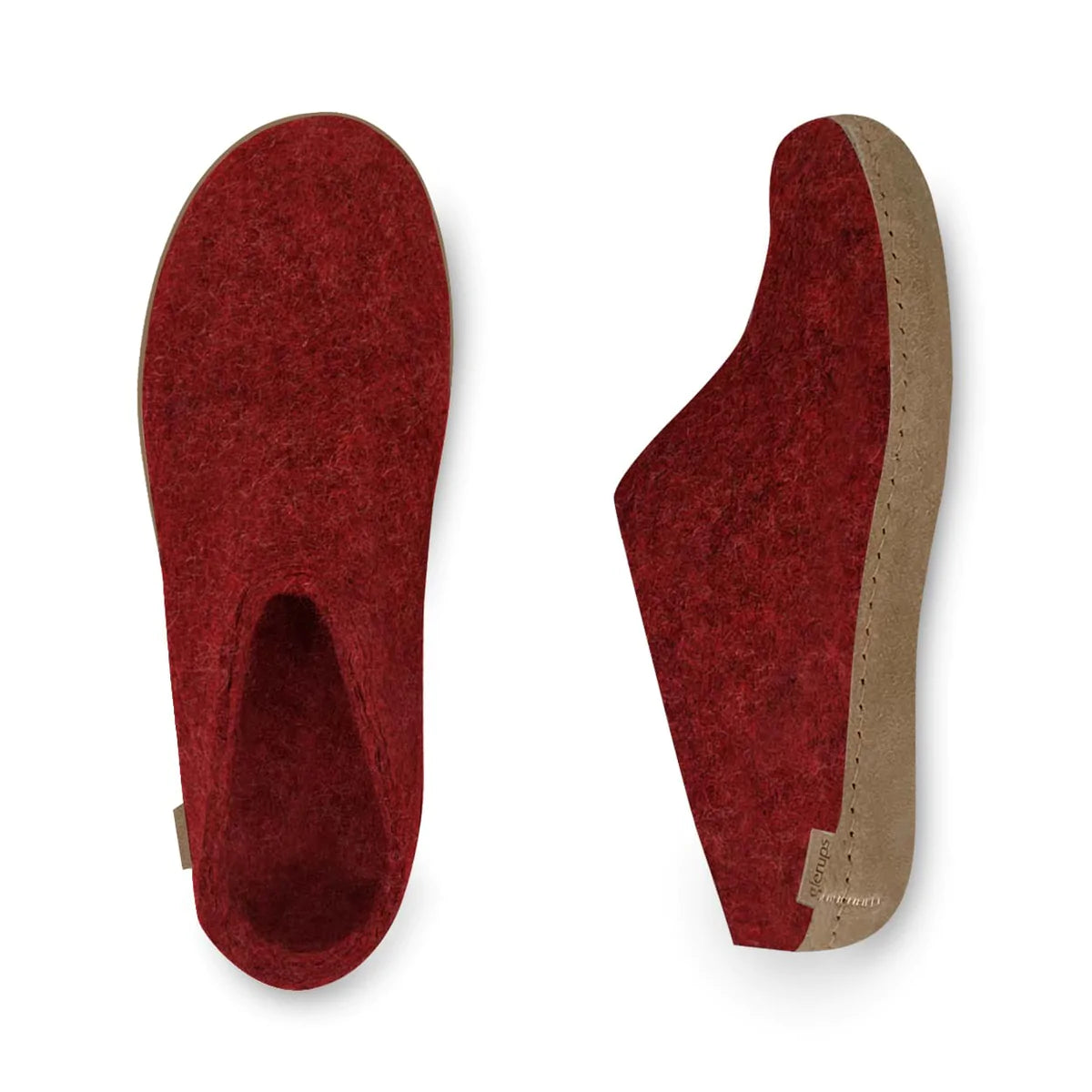 Glerups Open Heel Slipper with Leather Sole - Red