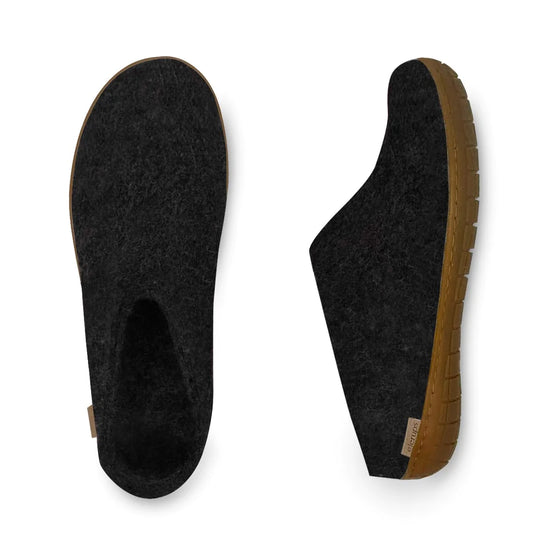 Glerups Open Heel Slipper with Rubber Sole - Charcoal