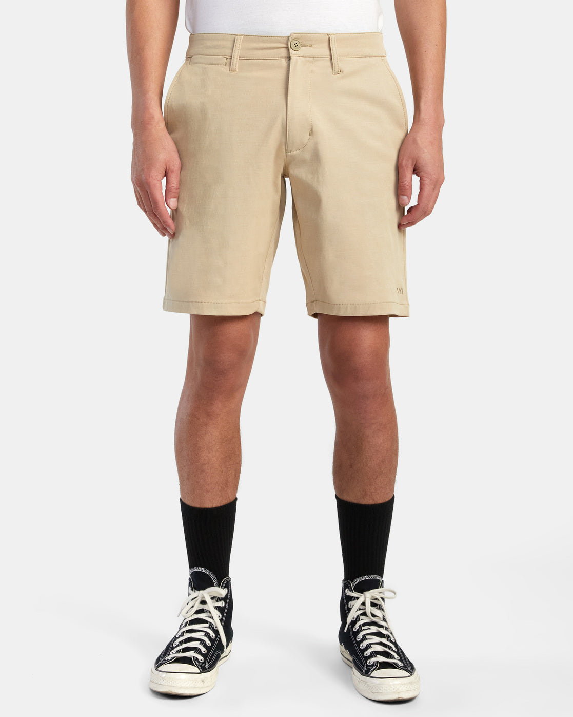 RVCA's Back In Hybrid 19" Short in the color Khaki