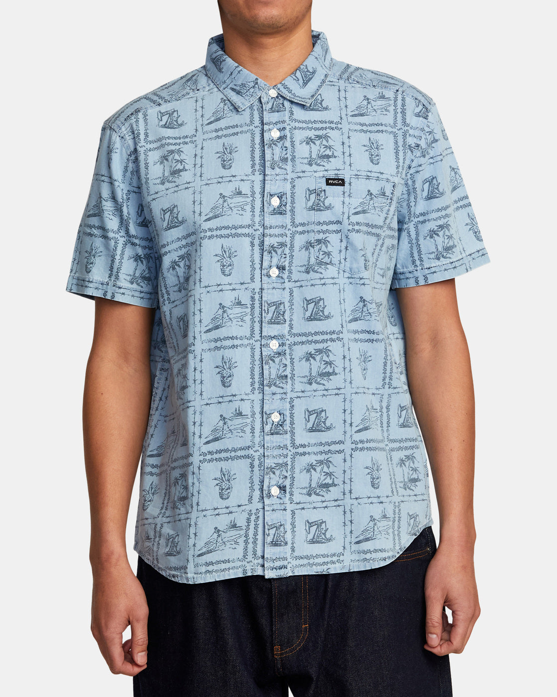 Load image into Gallery viewer, RVCA Frame Short Sleeve Shirt - Washed Denim
