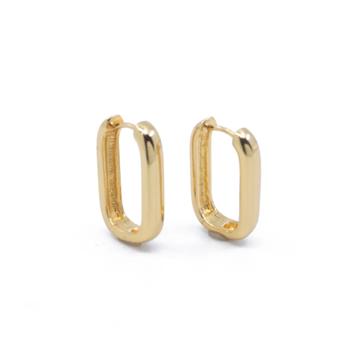 Detail on the Elongated Gold Hoop Earrings by The Land Of Salt