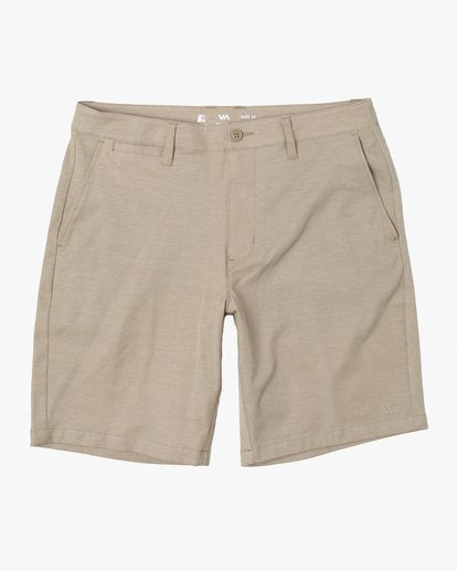 Flat flay view of RVCA's Back In Hybrid 19" Short in the color Khaki